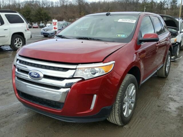 2FMDK4JC9EBB34356 - 2014 FORD EDGE SEL RED photo 2