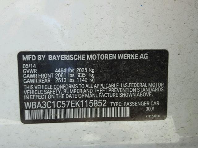 WBA3C1C57EK115852 - 2014 BMW 328 I SULE WHITE photo 10