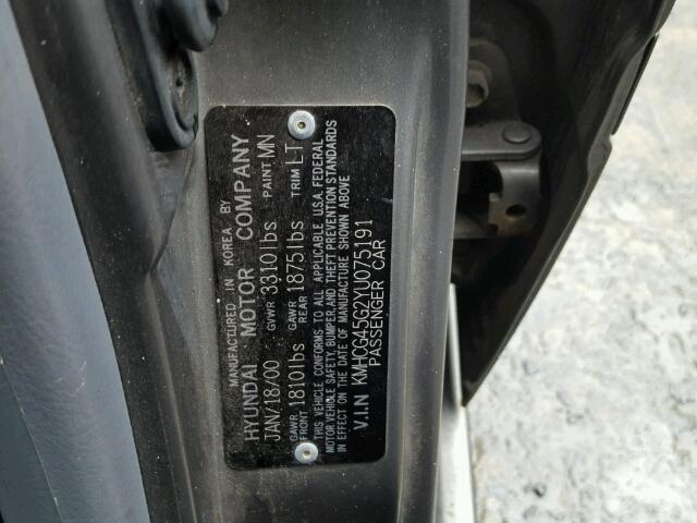 KMHCG45G2YU075191 - 2000 HYUNDAI ACCENT GL GRAY photo 10