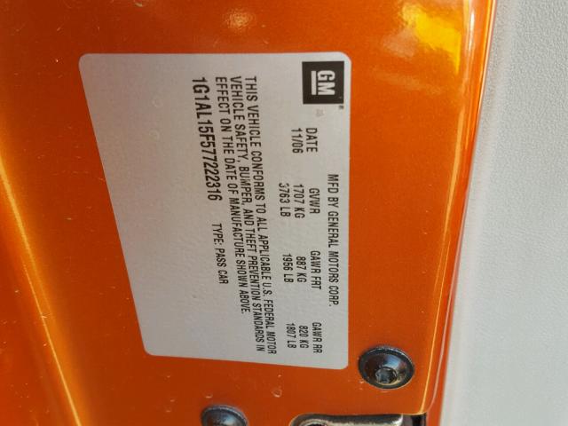 1G1AL15F577222316 - 2007 CHEVROLET COBALT LT ORANGE photo 10