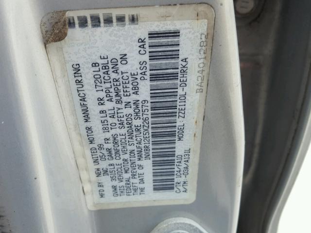 1NXBR12E5XZ267579 - 1999 TOYOTA COROLLA VE SILVER photo 10