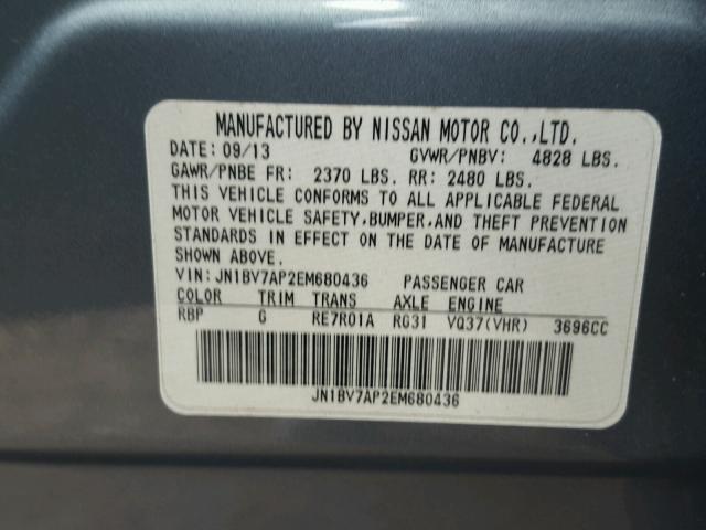 JN1BV7AP2EM680436 - 2014 INFINITI Q50 BASE Grafito foto 10