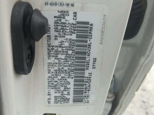 4T1BE32K24U307058 - 2004 TOYOTA CAMRY LE WHITE photo 10