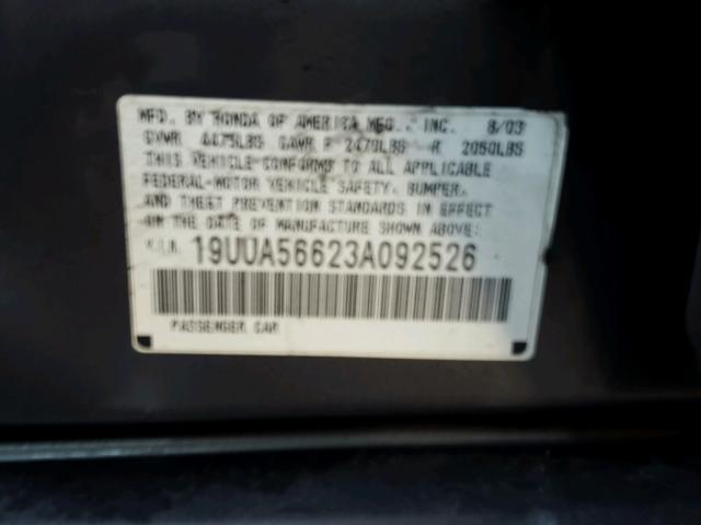 19UUA56623A092526 - 2003 ACURA 3.2TL GRAY photo 10