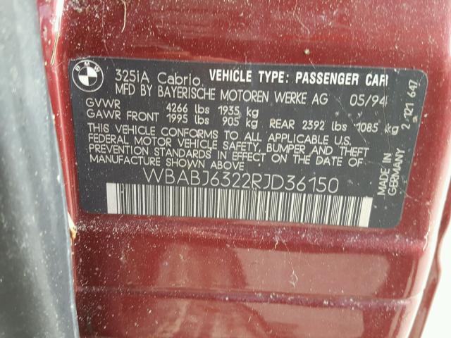 WBABJ6322RJD36150 - 1994 BMW 325 IC AUT MAROON photo 10