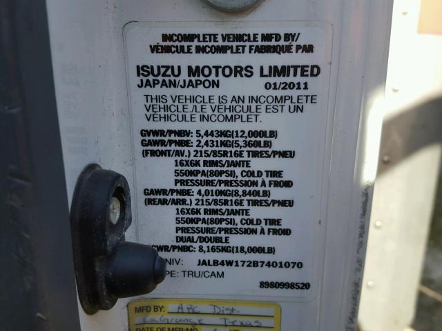 JALB4W172B7401070 - 2011 ISUZU NPR WHITE photo 10