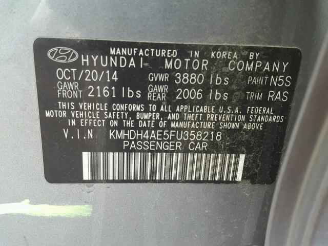 KMHDH4AE5FU358218 - 2015 HYUNDAI ELANTRA SE SILVER photo 10