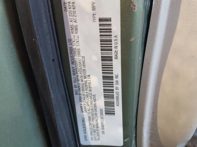 4S4BP61C567306381 - 2006 SUBARU LEGACY OUT GREEN photo 10