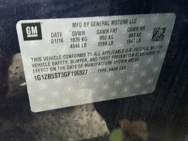 1G1ZB5ST3GF196327 - 2016 CHEVROLET MALIBU LS ლურჯი ფოტო 10