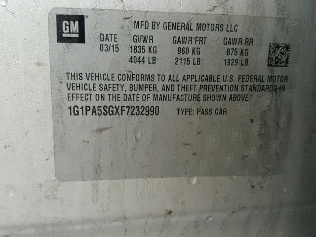 1G1PA5SGXF7232990 - 2015 CHEVROLET CRUZE LS SILVER photo 10