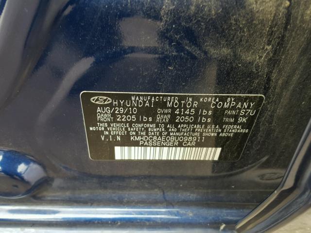 KMHDC8AE0BU098911 - 2011 HYUNDAI ELANTRA TO BLUE photo 10