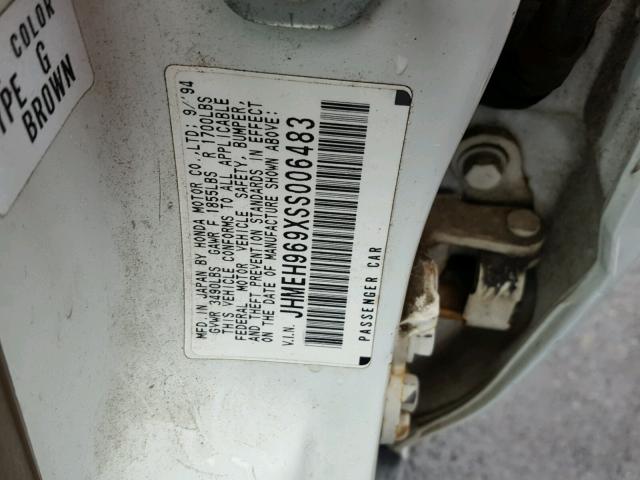 JHMEH969XSS006483 - 1995 HONDA CIVIC EX თეთრი ფოტო 10