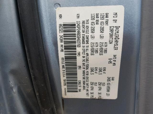 1D4GP24R65B422769 - 2005 DODGE GRAND CARA BLUE photo 10