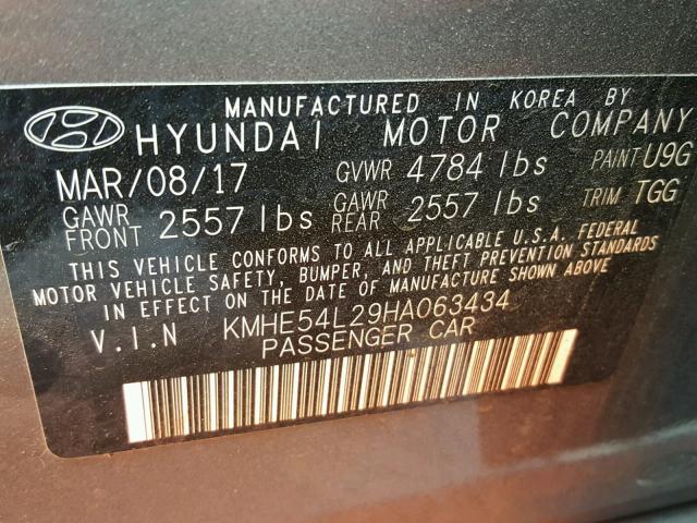 KMHE54L29HA063434 - 2017 HYUNDAI SONATA PLU GRAY photo 10