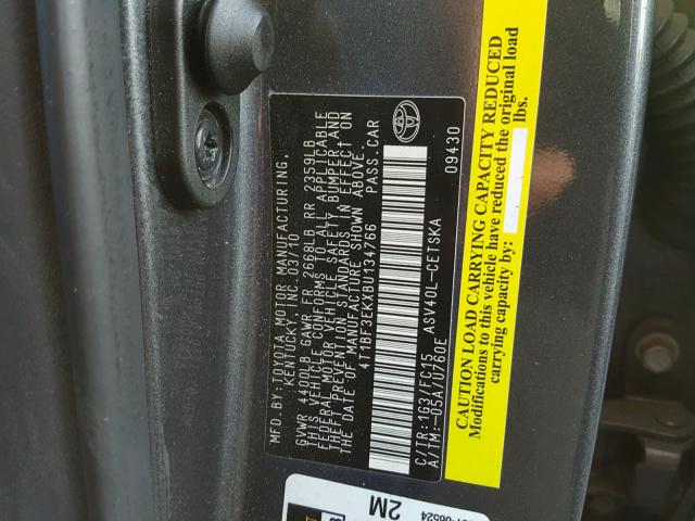 4T1BF3EKXBU134766 - 2011 TOYOTA CAMRY BASE CHARCOAL photo 10