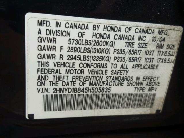 2HNYD18845H505835 - 2005 ACURA MDX TOURIN BLACK photo 10