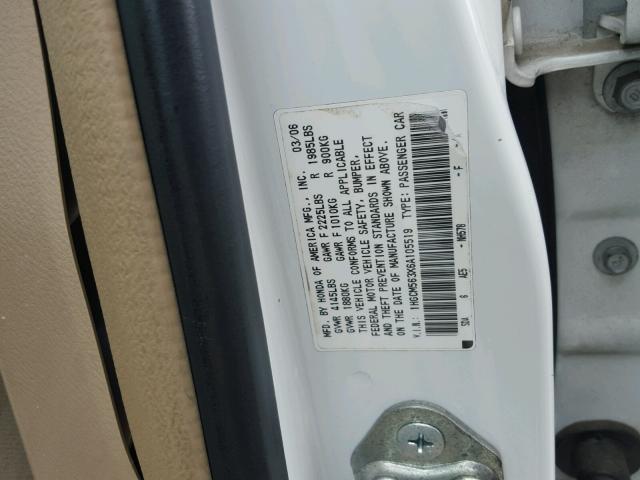 1HGCM563X6A105519 - 2006 HONDA ACCORD SE WHITE photo 10