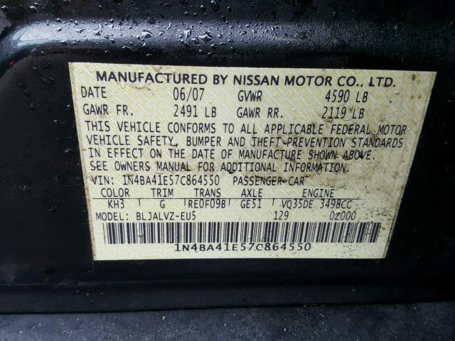 1N4BA41E57C864550 - 2007 NISSAN MAXIMA SE BLACK photo 10