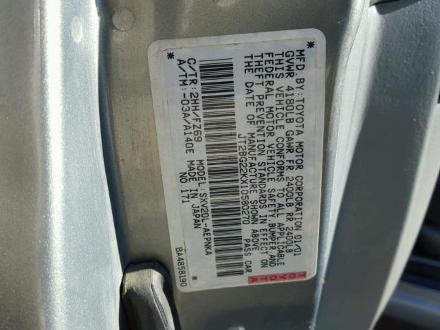 JT2BG22KX10580270 - 2001 TOYOTA CAMRY CE BEIGE photo 10