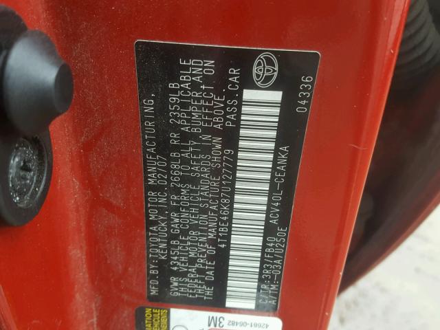 4T1BE46K87U127779 - 2007 TOYOTA CAMRY NEW RED photo 10