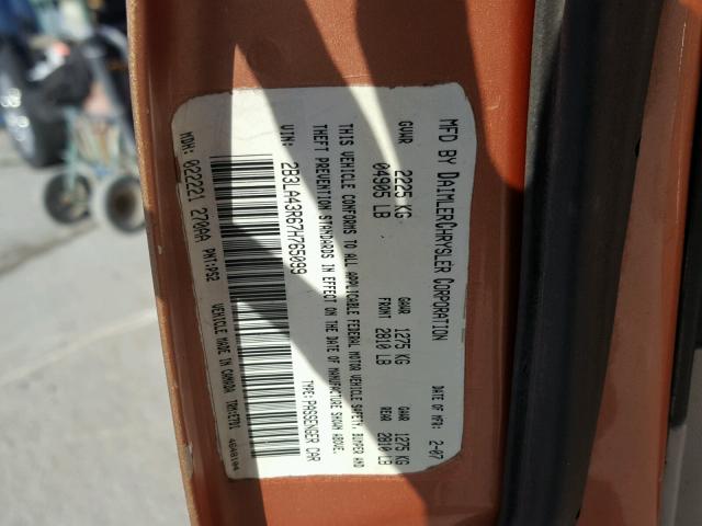 2B3LA43R67H765099 - 2007 DODGE CHARGER SE ORANGE photo 10