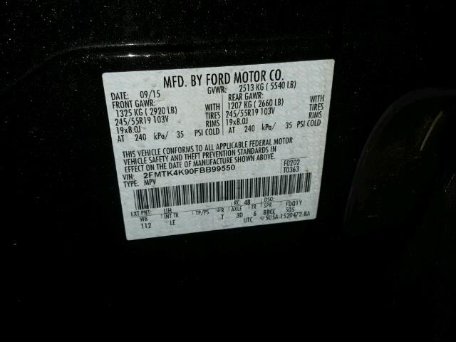 2FMTK4K90FBB99550 - 2015 FORD EDGE TITAN BLACK photo 10