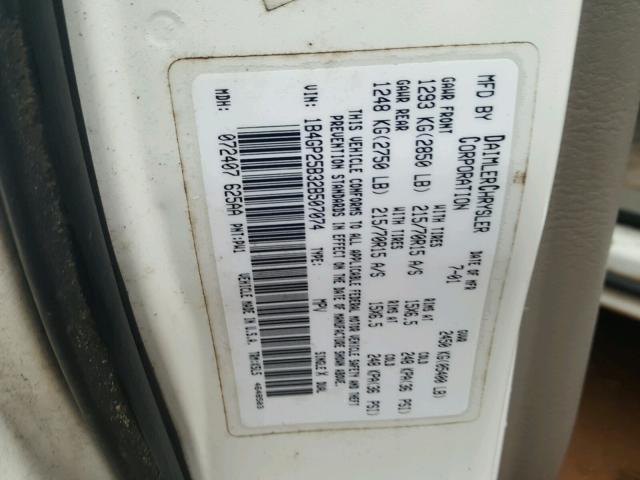 1B4GP25B32B507074 - 2002 DODGE CARAVAN SE WHITE photo 10