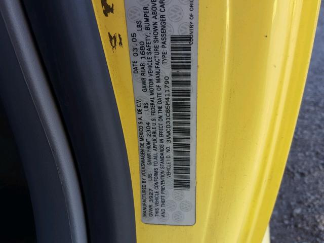 3VWCD31C85M411790 - 2005 VOLKSWAGEN NEW BEETLE 黄色 照片 10