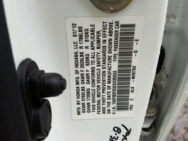 19XFB2F83CE035933 - 2012 HONDA CIVIC EX Ağ foto 10