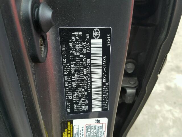 4T1BA32K34U034286 - 2004 TOYOTA CAMRY SE GRAY photo 10