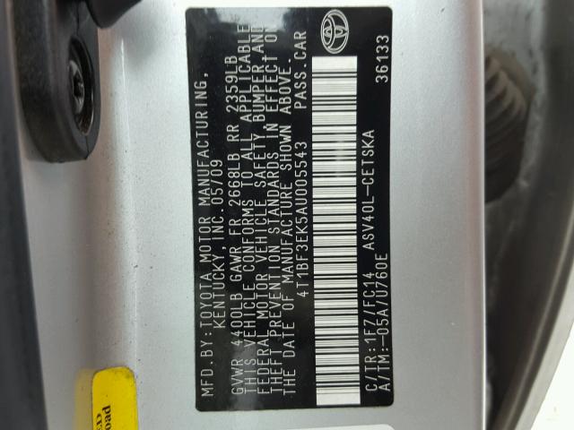 4T1BF3EK5AU005543 - 2010 TOYOTA CAMRY BASE SILVER photo 10