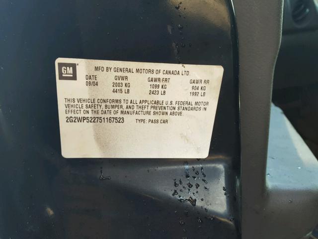 2G2WP522751167523 - 2005 PONTIAC GRAND PRIX BLACK photo 10