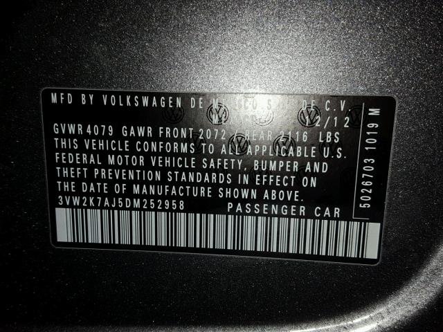 3VW2K7AJ5DM252958 - 2013 VOLKSWAGEN JETTA BASE 灰色 照片 10