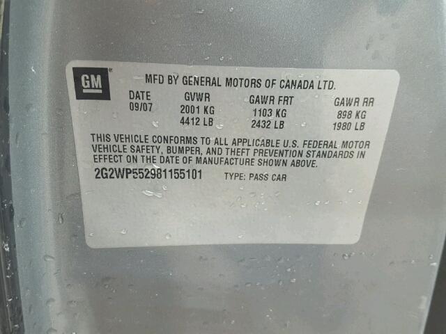 2G2WP552981155101 - 2008 PONTIAC GRAND PRIX GRAY photo 10