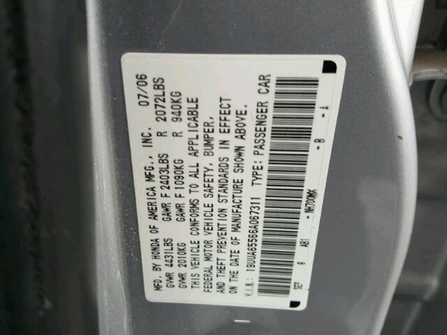 19UUA65566A067311 - 2006 ACURA 3.2TL SILVER photo 10