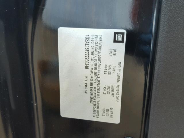 1G2AL15F777268340 - 2007 PONTIAC G5 BLACK photo 10