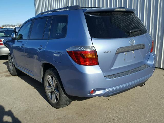 JTEDS43A782041437 - 2008 TOYOTA HIGHLANDER BLUE photo 3