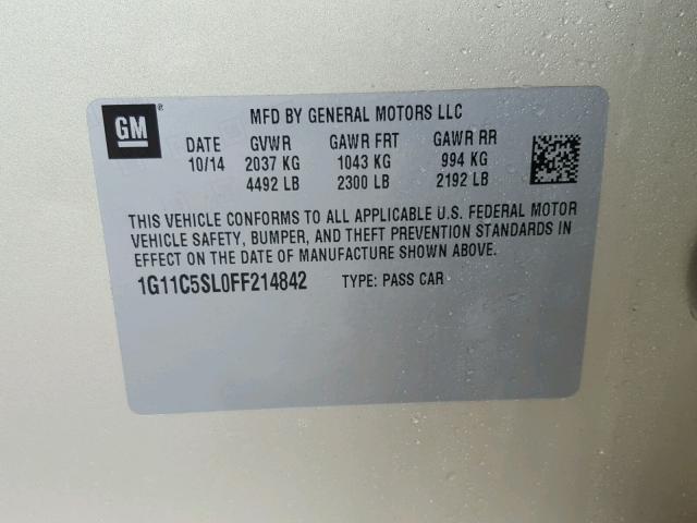 1G11C5SL0FF214842 - 2015 CHEVROLET MALIBU 1LT 银色 照片 10