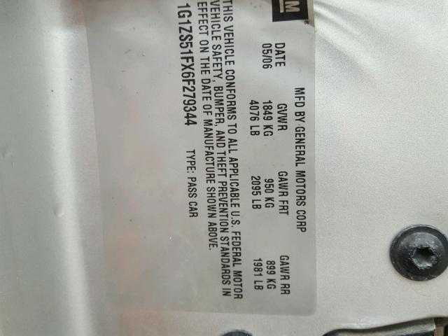 1G1ZS51FX6F279344 - 2006 CHEVROLET MALIBU LS ნაცრისფერი ფოტო 10