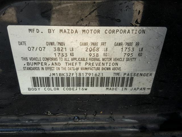 JM1BK32F181791621 - 2008 MAZDA 3 I BLACK photo 10