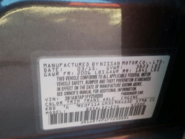 3N1AB7AP1FY258886 - 2015 NISSAN SENTRA S BLACK photo 10