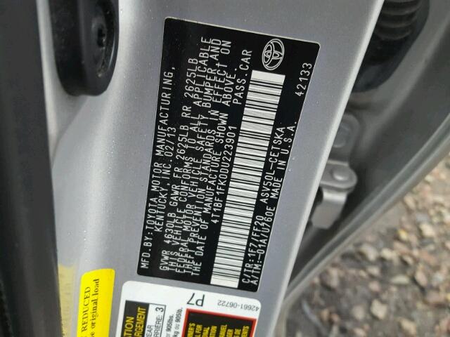 4T1BF1FK0DU223901 - 2013 TOYOTA CAMRY L SILVER photo 10