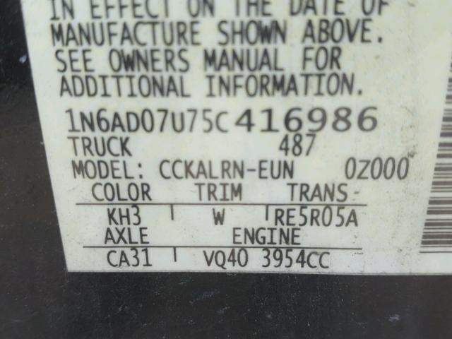 1N6AD07U75C416986 - 2005 NISSAN FRONTIER C BLACK photo 10