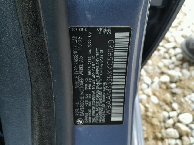 WBAAM3338XKC59060 - 1999 BMW 323I BLUE photo 10