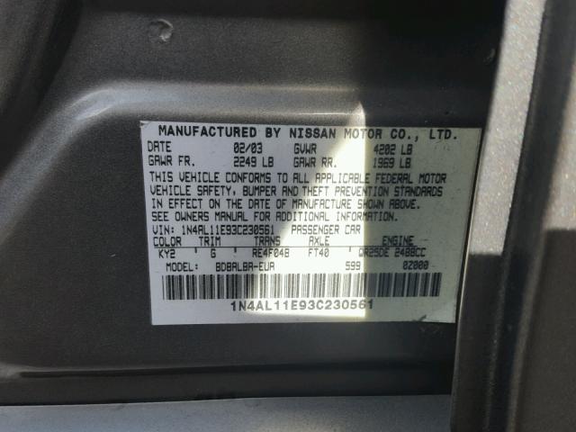 1N4AL11E93C230561 - 2003 NISSAN ALTIMA BAS TAN photo 10