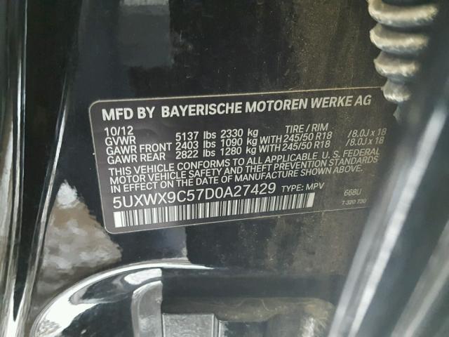 5UXWX9C57D0A27429 - 2013 BMW X3 XDRIVE2 Черный фото 10