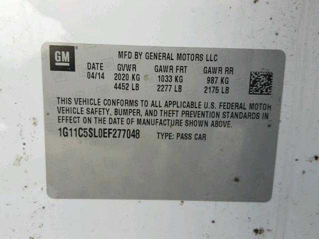 1G11C5SL0EF277048 - 2014 CHEVROLET MALIBU 1LT 白色 照片 10