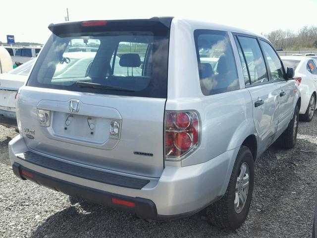 5FNYF18147B027928 - 2007 HONDA PILOT LX SILVER photo 4