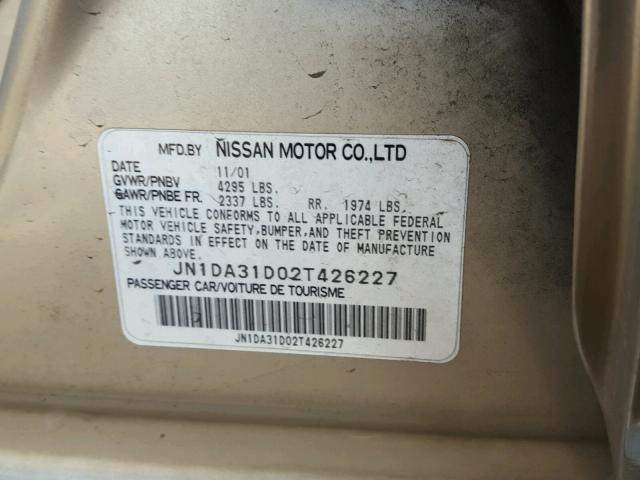 JN1DA31D02T426227 - 2002 NISSAN MAXIMA GLE TAN photo 10