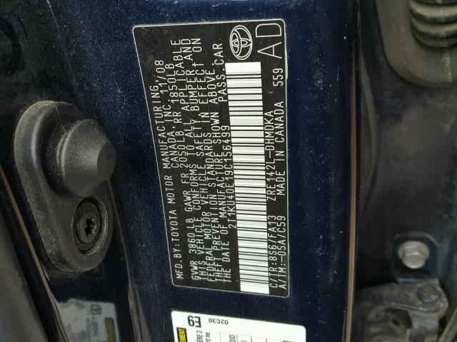 2T1KU40E19C156499 - 2009 TOYOTA COROLLA MA BLUE photo 10